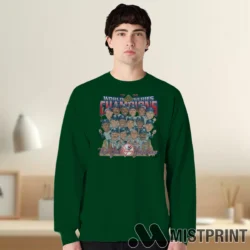 Male Model Wearing 1996 New York Yankees World Series Champions Gift For Fans Men's Forest Green Sweatshirt in a gray office environment. Styled with a relaxed fit sweatshirt.