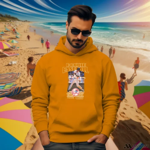 Don Mattingly New York Yankees Men’s Orange Hoodie – Male Model in White Office Male Model Wearing Don Mattingly New York Yankees Men's Orange Hoodie in a white office environment. Features a cozy pullover hoodie.